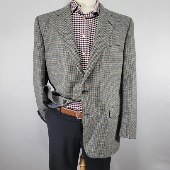 Hickey Freeman H.F LTD Men's Flannel Sport Coat Blazer Two‎ Button Wool Size 44R